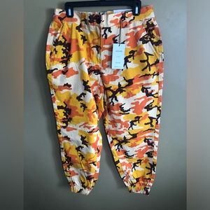 🆕 Multi Camo Utility Cargo Jogger Pants Orange Yellow Tan Brown Bluenotes XL